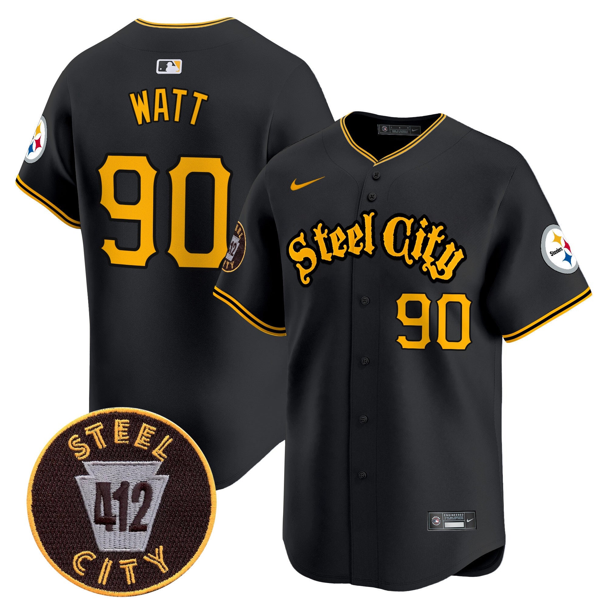 Steelers 412 Patch Vapor Premier Limited Jersey – All Stitched – Black – T.J.Watt Jersey
