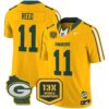 Packers 13 Time World Champions & Home Patch Vapor Limited Jersey – All Stitched – Gold – Jayden Reed Jersey