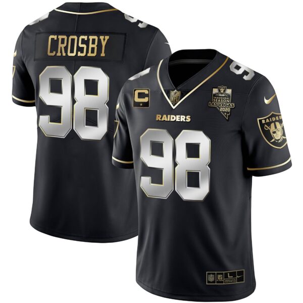 Raiders Inaugural Season Patch Gold & Split – All Stitched – Black Limited – Maxx Crosby Jersey