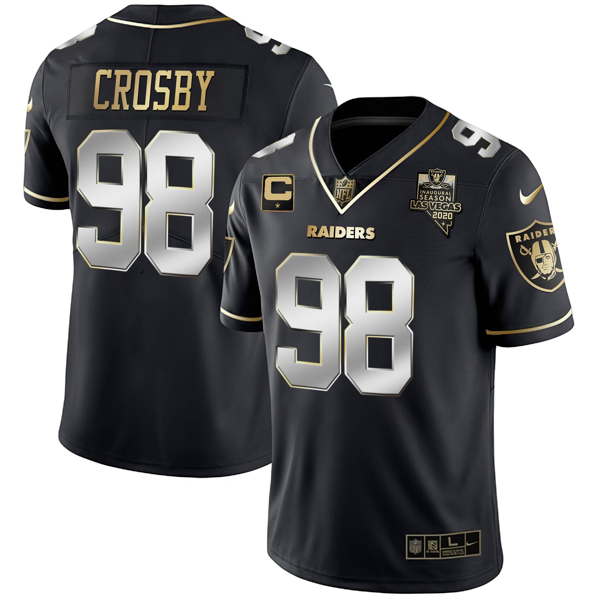 Raiders Inaugural Season Patch Gold & Split – All Stitched – Black Limited – Maxx Crosby Jersey