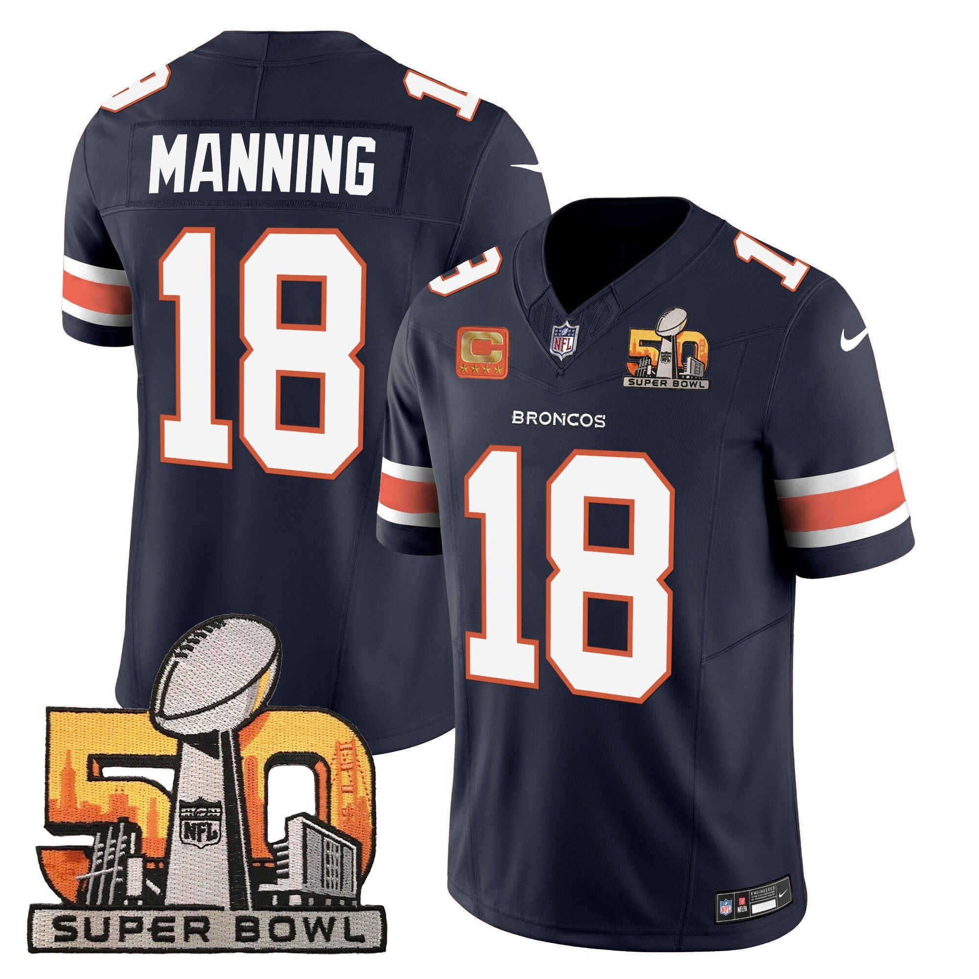 Denver Broncos Super Bowl 50 Patch Vapor Jersey – All Stitched – Navy – Peyton Manning Jersey