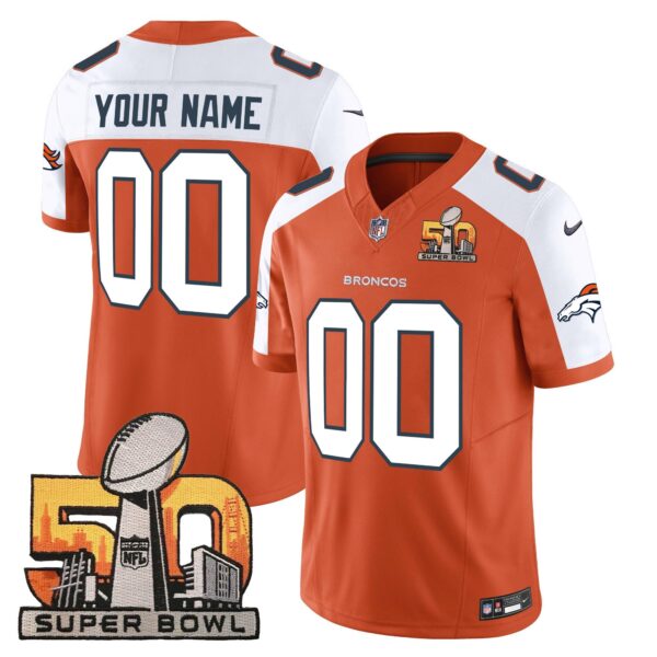 Denver Broncos Super Bowl 50 Patch Vapor Custom Jersey – All Stitched – Orange Alternate Jersey