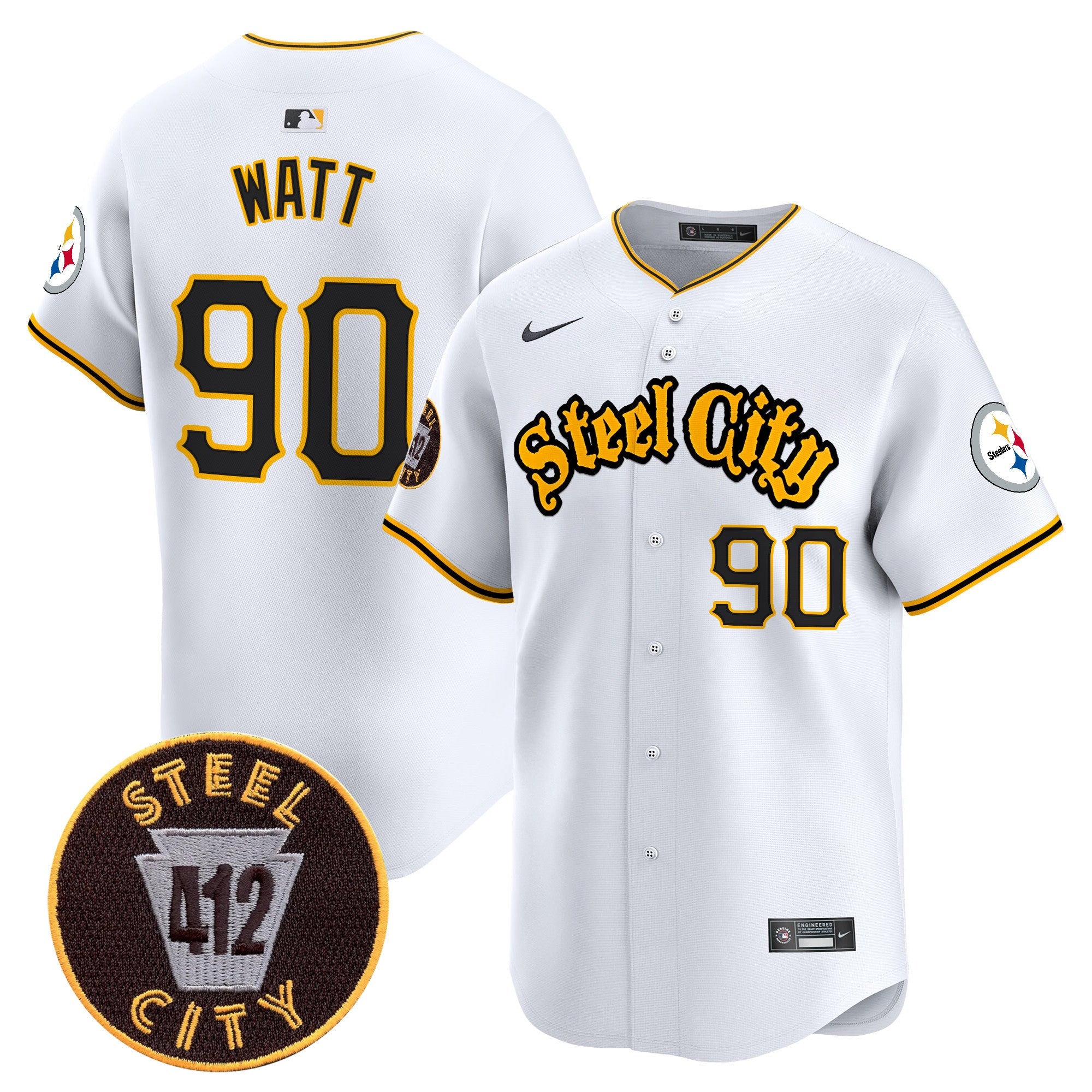 Steelers 412 Patch Vapor Premier Limited Jersey – All Stitched – White – T.J.Watt Jersey