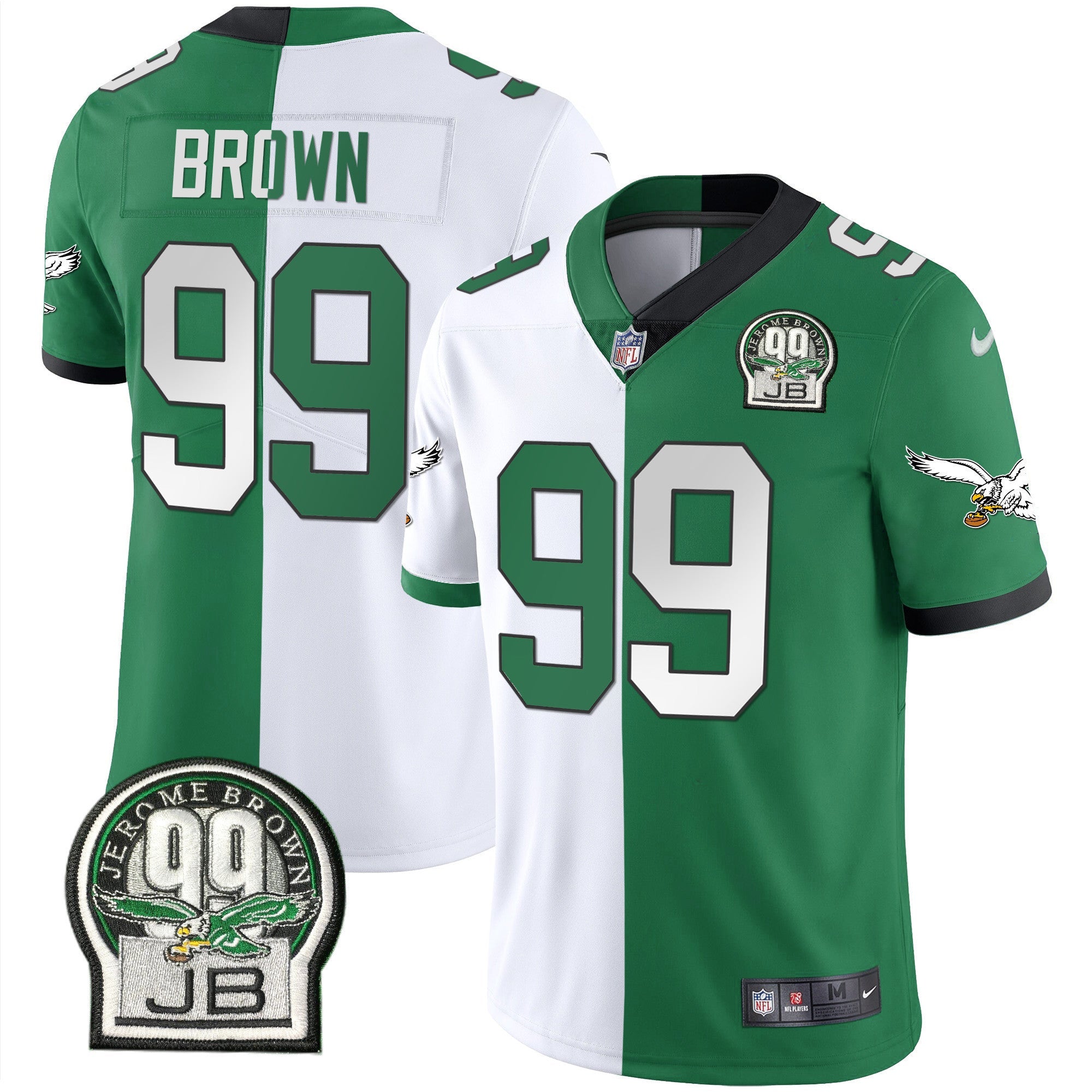 Eagles Jerome Brown Retired Patch Gold & Kelly Jersey – All Stitched – Split – Jerome Brown Jersey