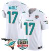 Dolphins 50th Perfect Season & Florida Patch Vapor Jersey – All Stitched – White – Jaylen Waddle Jersey