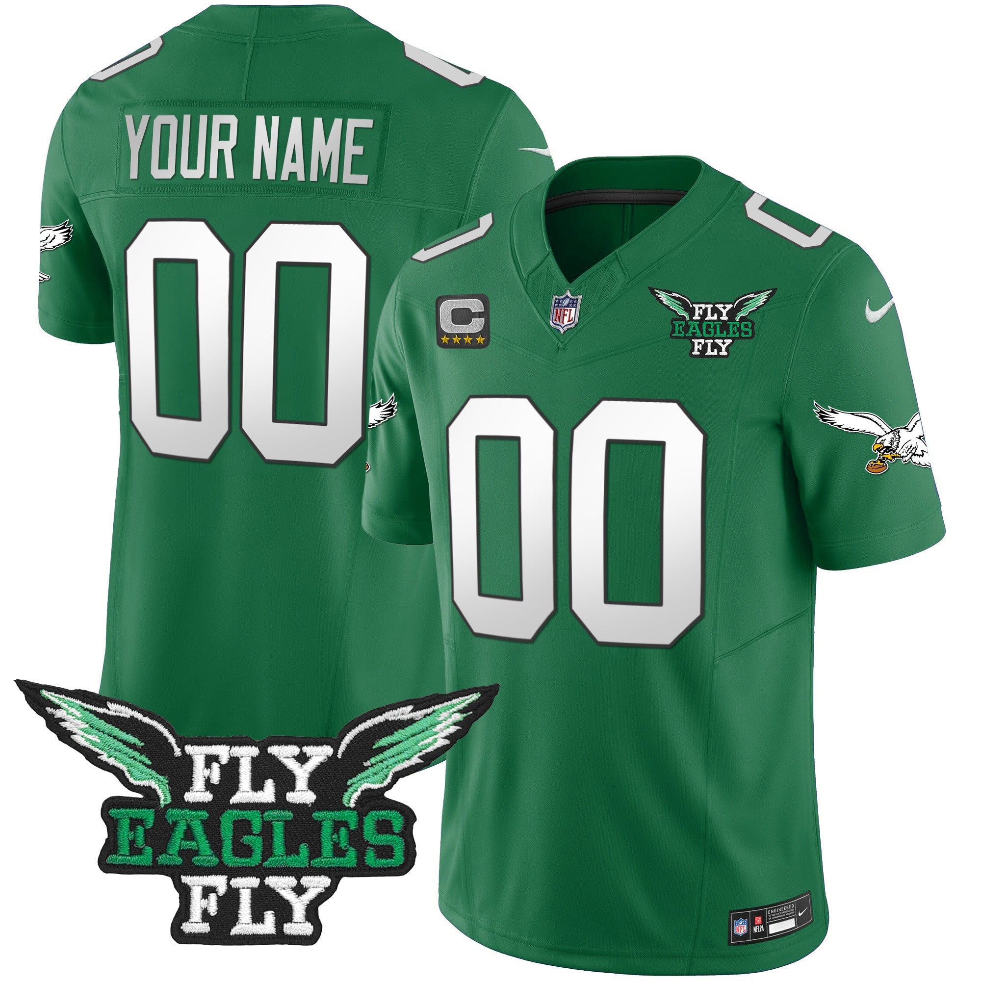Fly Eagles Fly Patch Throwback Kelly Green Vapor Custom Jersey – All Stitched – Kelly Green Jersey