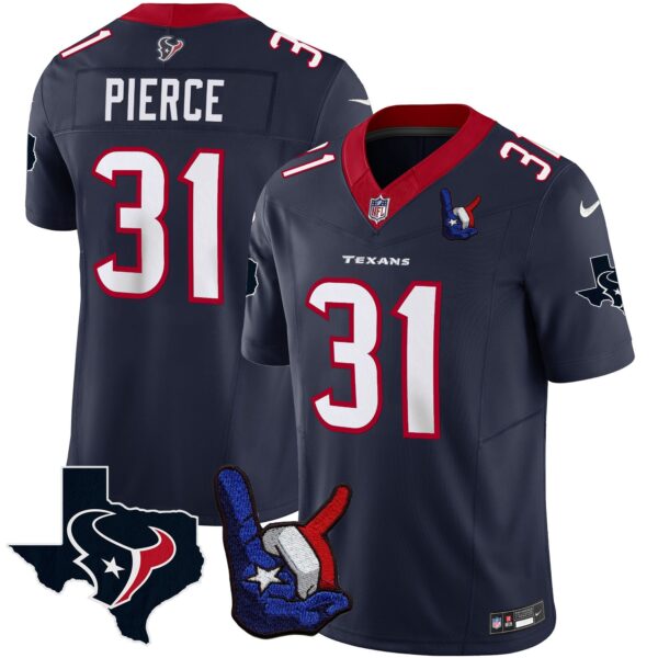 Houston Texans Hand Sign Throwing Up The H Vapor Jersey – All Stitched – Navy – Dameon Pierce Jersey