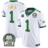 Eagles Jerome Brown Patch Kelly Green Gold Trim Jersey – All Stitched – Kelly White – Jalen Hurts Jersey