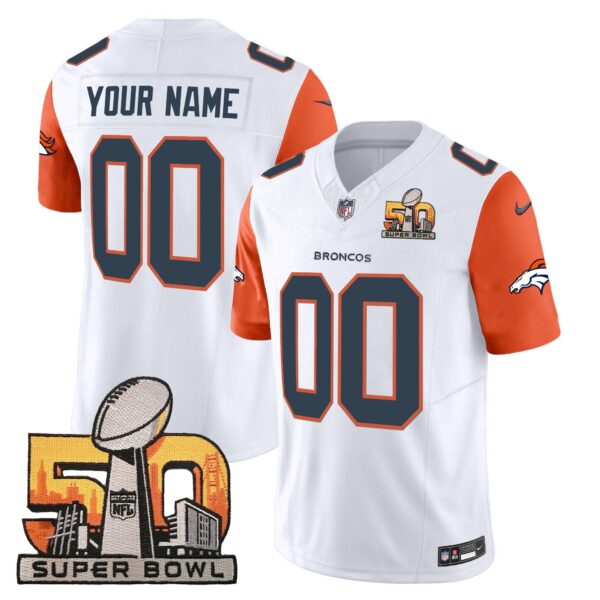 Denver Broncos Super Bowl 50 Patch Vapor Custom Jersey – All Stitched – Orange Sleeves Jersey