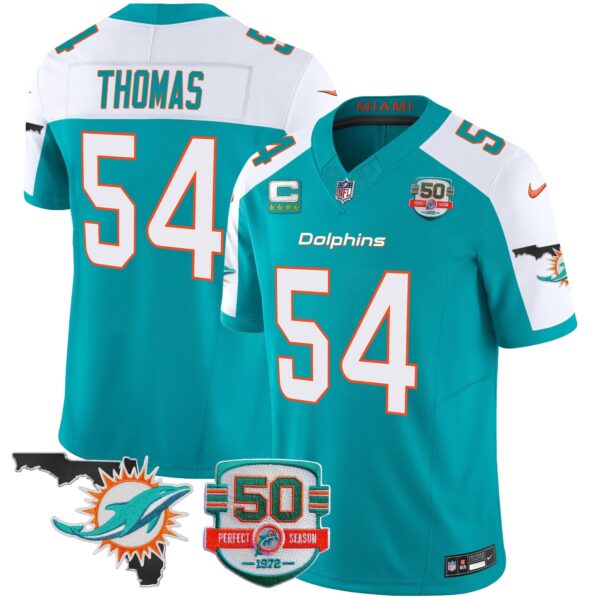 Dolphins 50th Perfect Season & Florida Patch Vapor Jersey – All Stitched – Aqua Alternate – Zach Thomas Jersey