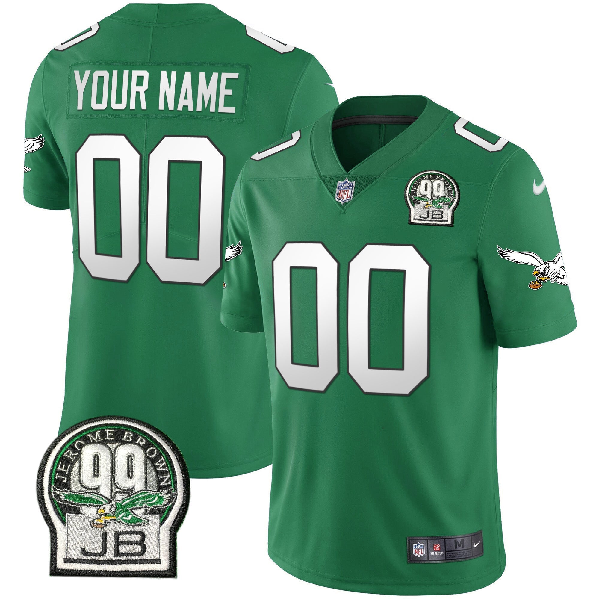 Eagles Jerome Brown Retired Patch Gold & Kelly Custom Jersey – All Stitched – Kelly Green Jersey