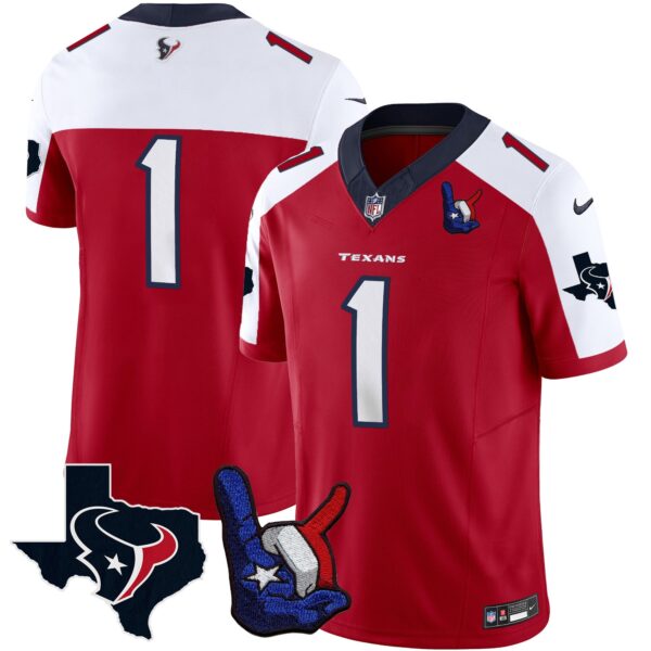 Houston Texans Hand Sign Throwing Up The H Vapor Jersey – All Stitched – Red Alternate – #1 Team Jersey