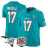 Dolphins 50th Perfect Season & Florida Patch Vapor Jersey – All Stitched – Aqua – Jaylen Waddle Jersey