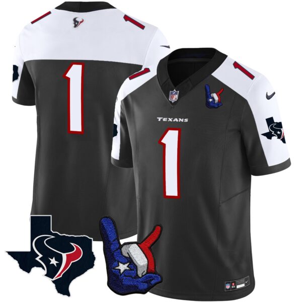 Houston Texans Hand Sign Throwing Up The H Vapor Jersey – All Stitched – Black Alternate – #1 Team Jersey