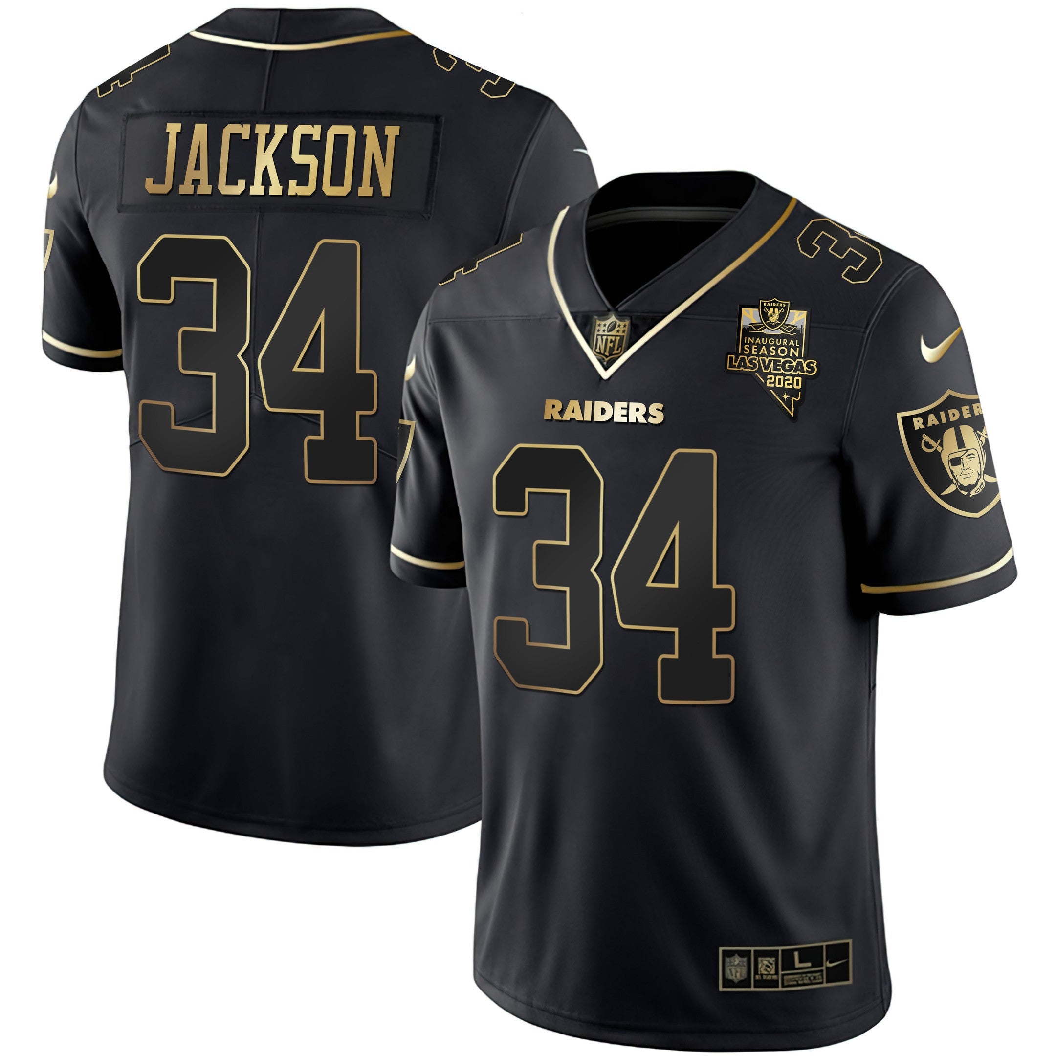 Raiders Inaugural Season Patch Gold & Split – All Stitched – Black Gold – Bo Jackson Jersey