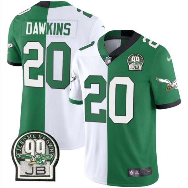 Eagles Jerome Brown Retired Patch Gold & Kelly Jersey – All Stitched – Split – Brian Dawkins Jersey