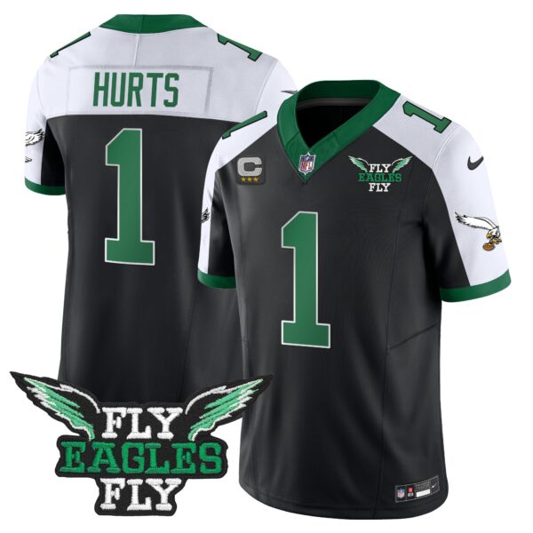 Fly Eagles Fly Patch Throwback Kelly Green Vapor Jersey – All Stitched – Black Alternate – Jalen Hurts Jersey
