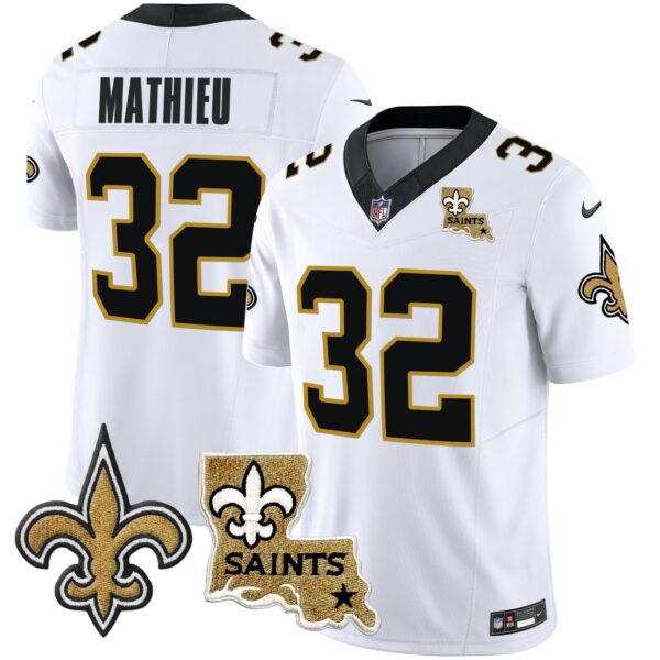 Saints Vapor Limited Jersey – New Orleans Patch – All Stitched – White – Tyrann Mathieu Jersey