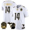 Detroit Lions 90th Year & Michigan Patch Gold Vapor Jersey – All Stitched – White Gold – St. Brown Jersey