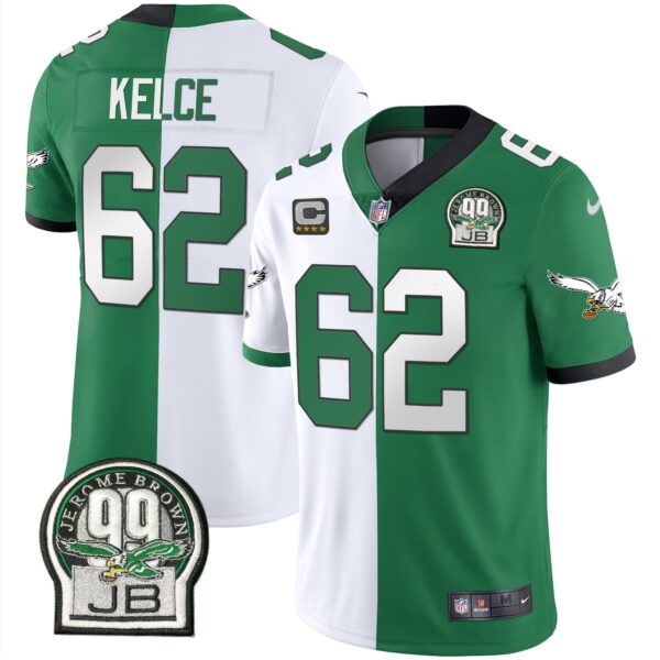 Eagles Jerome Brown Retired Patch Gold & Kelly Jersey – All Stitched – Split – Jason Kelce Jersey