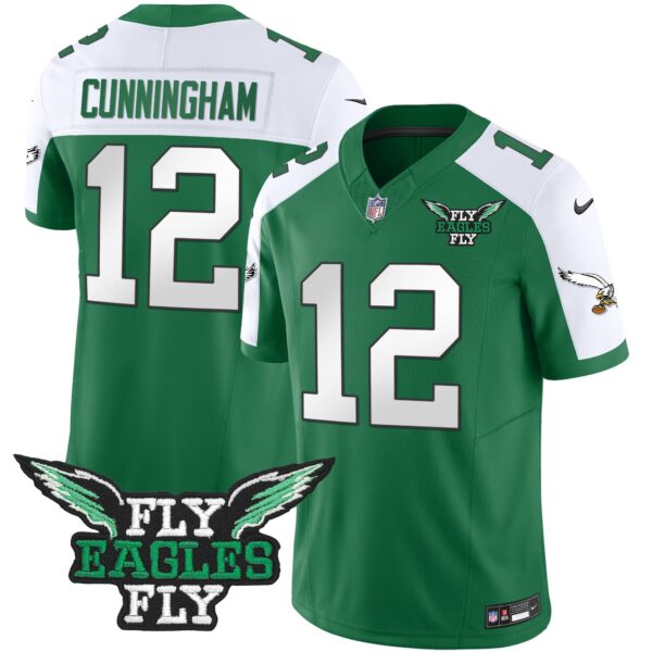 Fly Eagles Fly Patch Throwback Kelly Green Vapor Jersey – All Stitched – Kelly Alternate – Randall Cunningham Jersey