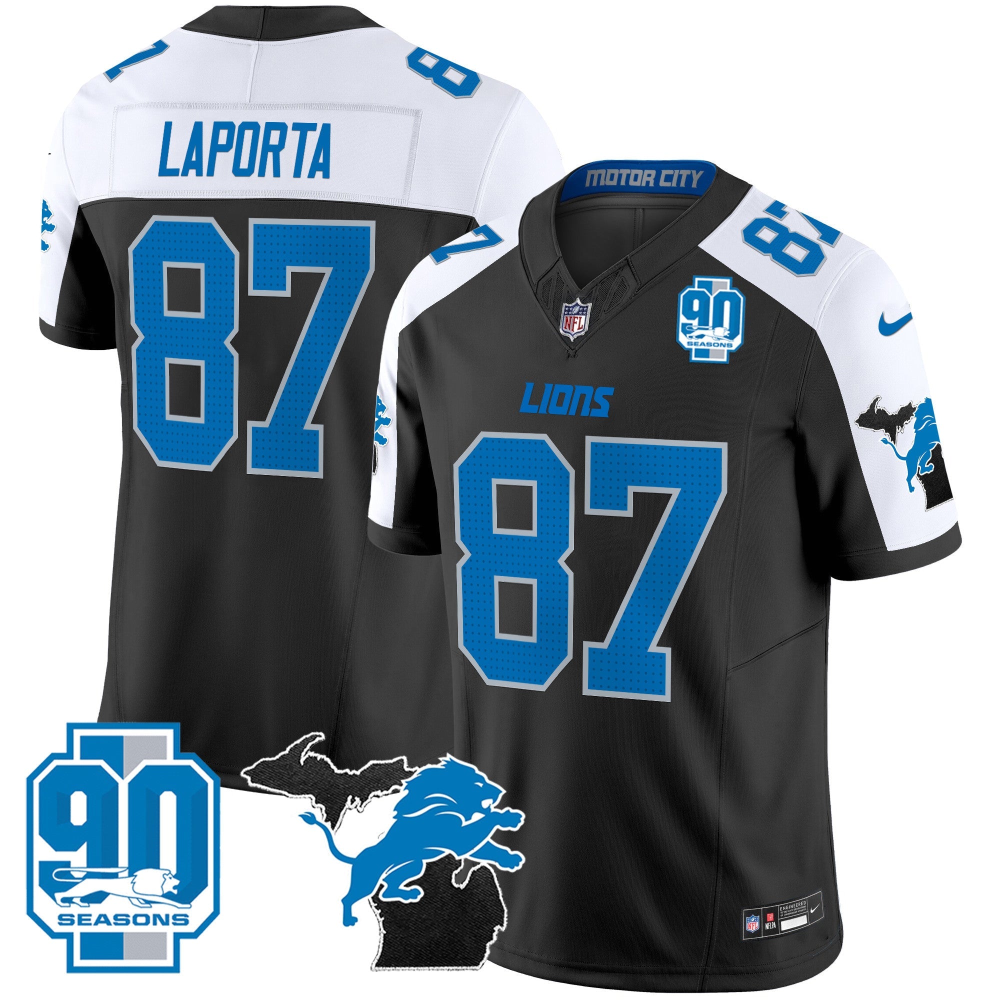Detroit Lions 2024 Michigan & 90th Year Patch Vapor Jersey – All Stitched – Alternate – Sam Laporta Jersey