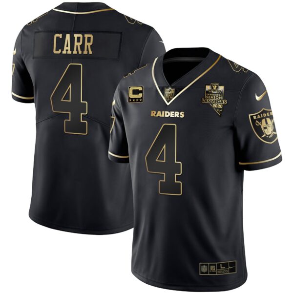 Raiders Inaugural Season Patch Gold & Split – All Stitched – Black Gold – Derek Carr Jersey