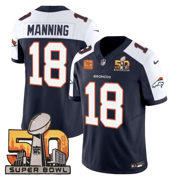 Denver Broncos Super Bowl 50 Patch Vapor Jersey – All Stitched – Navy Alternate – Peyton Manning Jersey
