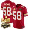 Chiefs Super Bowl LVIII & Back 2 Back Gold Patch Vapor Jersey – All Stitched – Red – Derrick Thomas Jersey