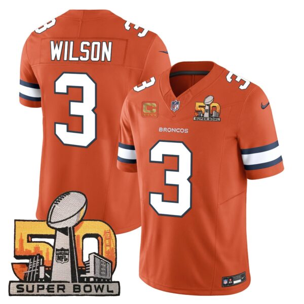 Denver Broncos Super Bowl 50 Patch Vapor Jersey – All Stitched – Orange – Russell Wilson Jersey