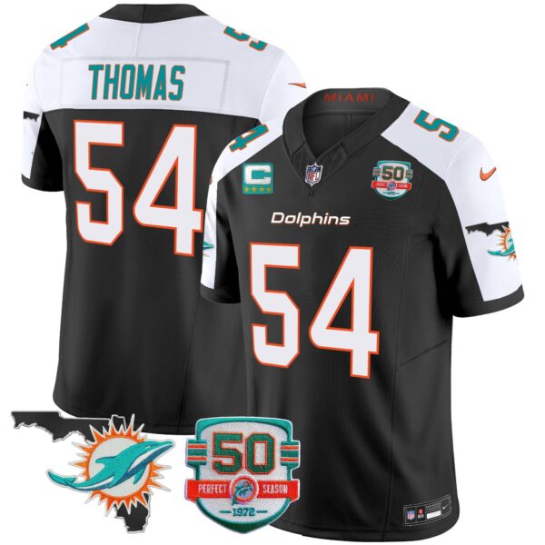 Dolphins 50th Perfect Season & Florida Patch Vapor Jersey – All Stitched – Black Alternate – Zach Thomas Jersey