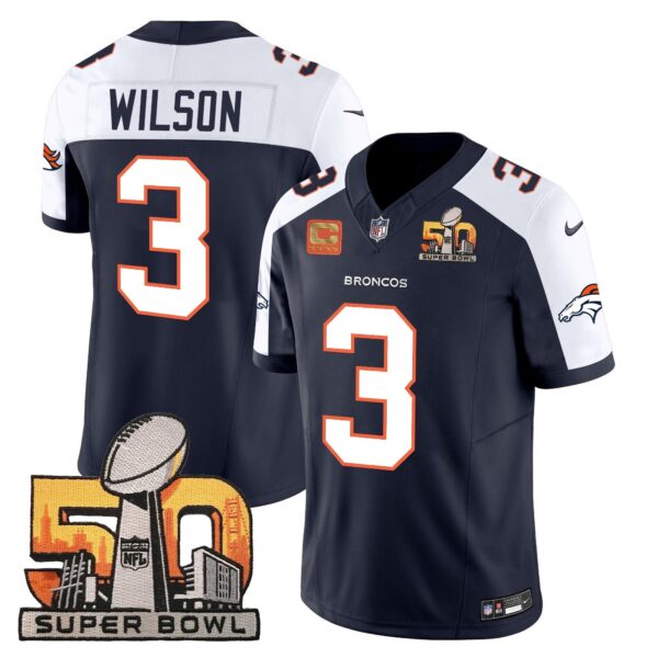 Denver Broncos Super Bowl 50 Patch Vapor Jersey – All Stitched – Navy Alternate – Russell Wilson Jersey