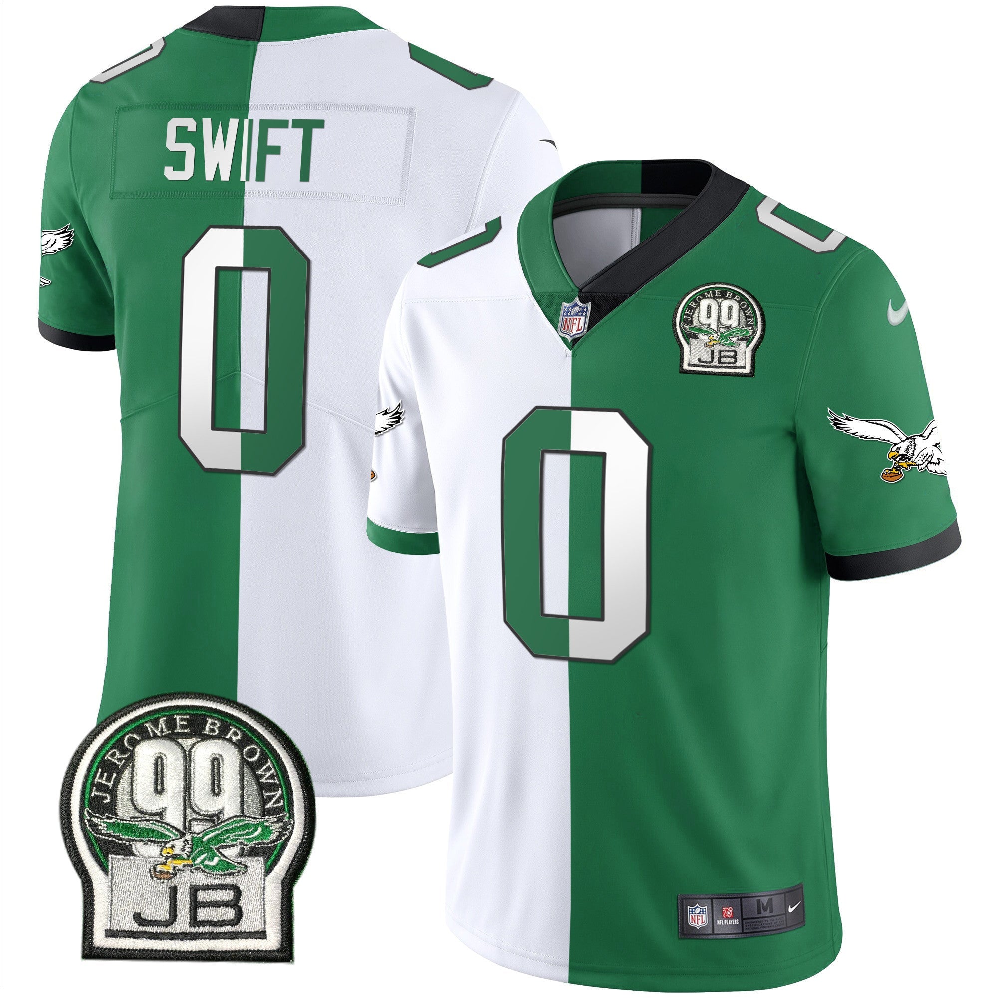 Eagles Jerome Brown Retired Patch Gold & Kelly Jersey – All Stitched – Split – D’Andre Swift Jersey