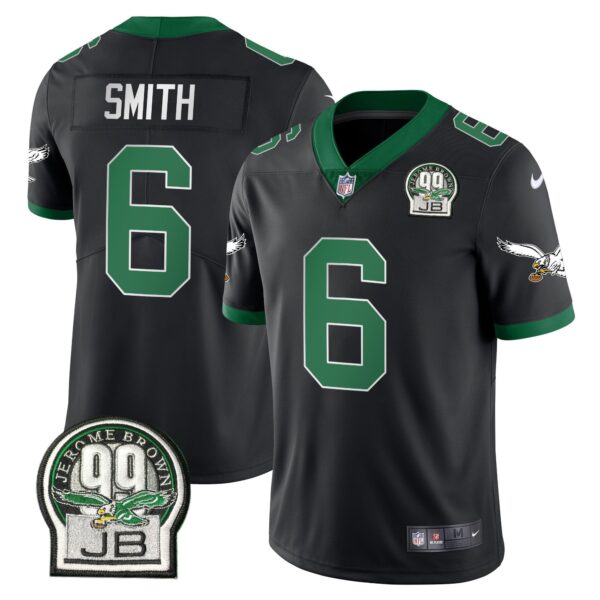 Eagles Jerome Brown Retired Patch Gold & Kelly Jersey – All Stitched – Kelly Black – DeVonta Smith Jersey