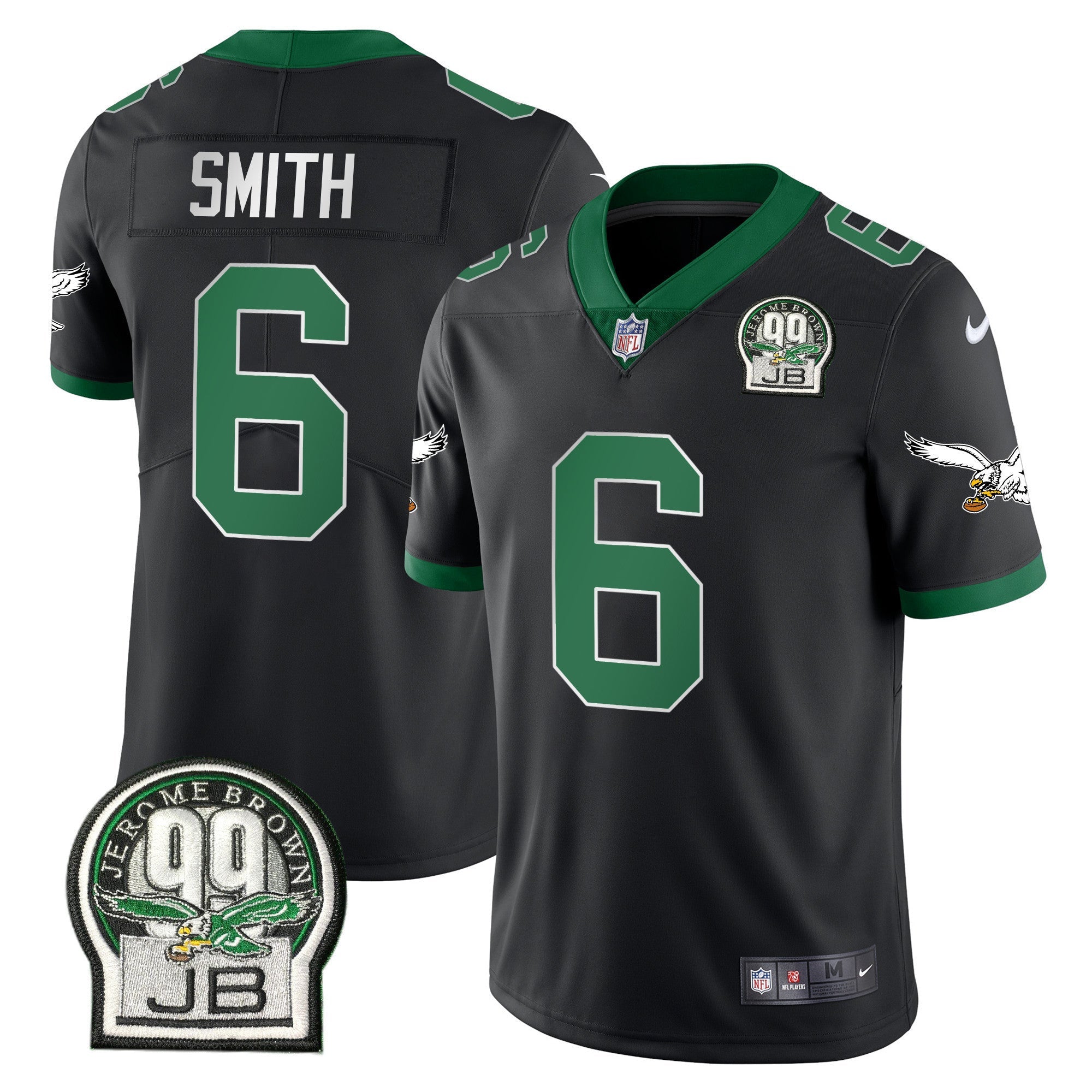 Eagles Jerome Brown Retired Patch Gold & Kelly Jersey – All Stitched – Kelly Black – DeVonta Smith Jersey