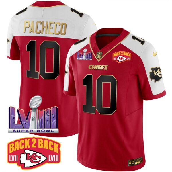 Chiefs Super Bowl LVIII & Back 2 Back Patch Vapor Jersey – All Stitched – Red Alternate – Isiah Pacheco Jersey