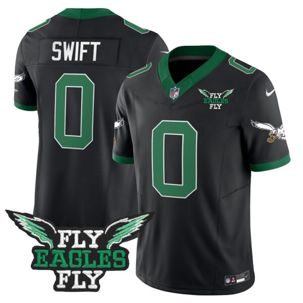 Fly Eagles Fly Patch Throwback Kelly Green Vapor Jersey – All Stitched – Black – D’Andre Swift Jersey