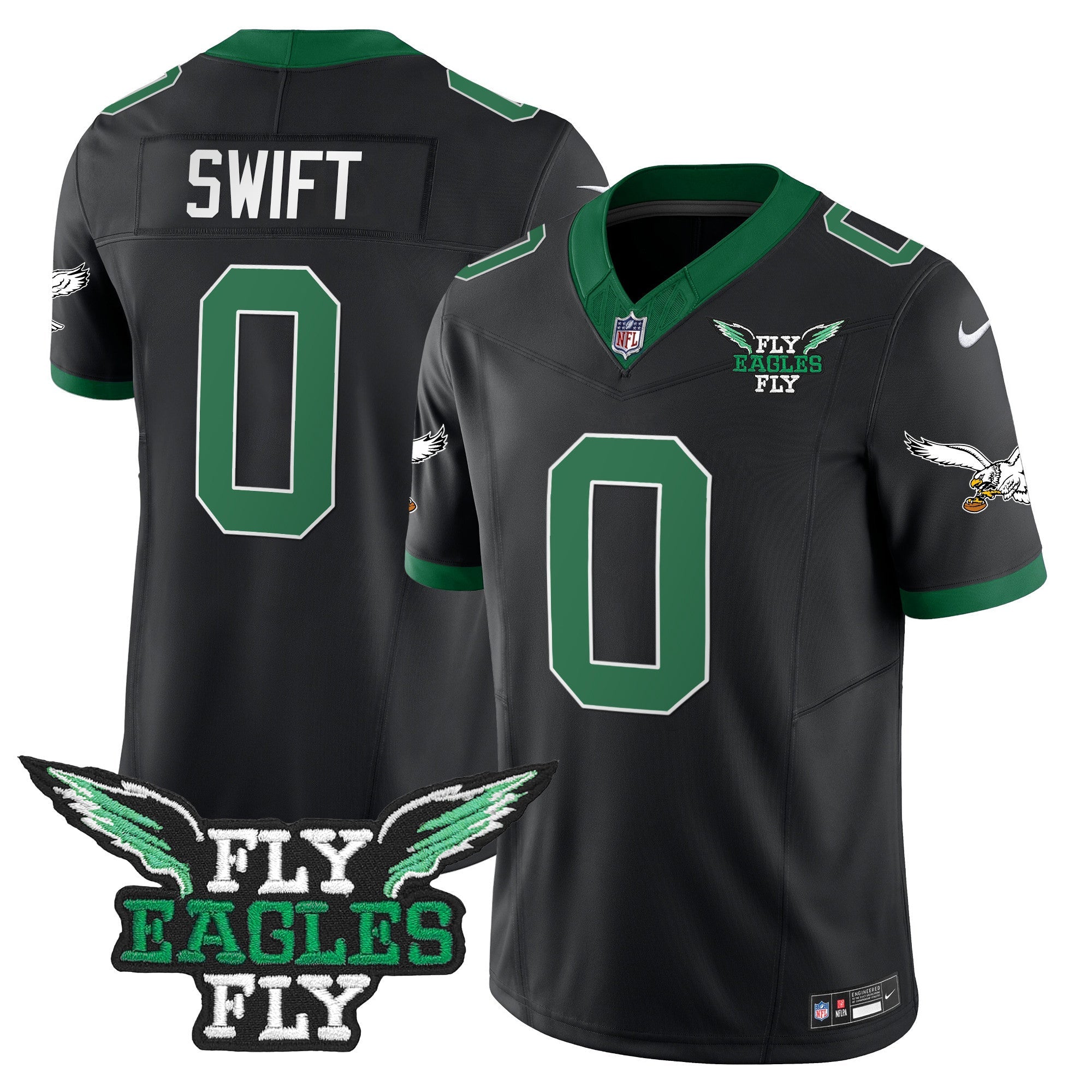 Fly Eagles Fly Patch Throwback Kelly Green Vapor Jersey – All Stitched – Black – D’Andre Swift Jersey
