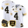 Packers 13 Time World Champions & Home Patch Gold Vapor Jersey V2 – All Stitched – White Gold – Brett Favre Jersey