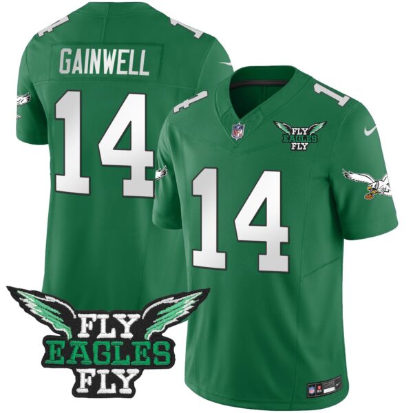Fly Eagles Fly Patch Throwback Kelly Green Vapor Jersey – All Stitched – Kelly Green – Kenneth Gainwell Jersey