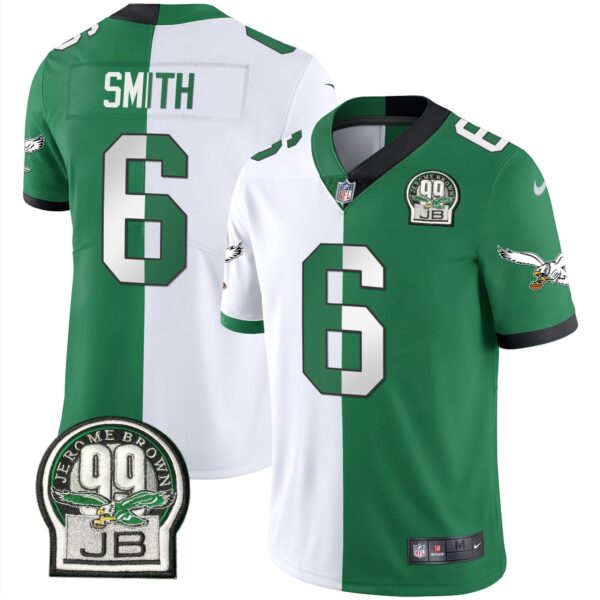 Eagles Jerome Brown Retired Patch Gold & Kelly Jersey – All Stitched – Split – DeVonta Smith Jersey