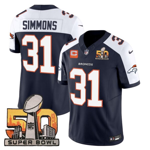 Denver Broncos Super Bowl 50 Patch Vapor Jersey – All Stitched – Navy Alternate – Justin Simmons Jersey