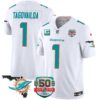 Dolphins 50th Perfect Season & Florida Patch Vapor Jersey – All Stitched – White – Tua Tagovailoa Jersey