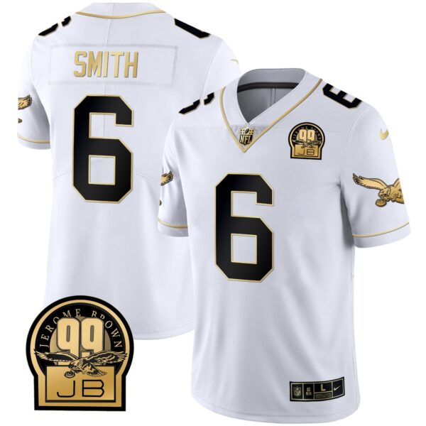 Eagles Jerome Brown Retired Patch Gold & Kelly Jersey – All Stitched – White Gold – DeVonta Smith Jersey