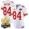 Chiefs Super Bowl LVIII & Back 2 Back Gold Patch Vapor Jersey – All Stitched – White – Justin Watson Jersey
