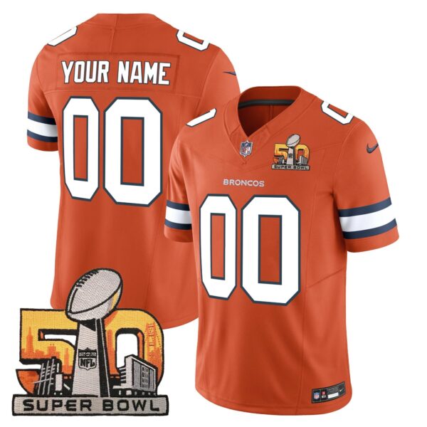 Denver Broncos Super Bowl 50 Patch Vapor Custom Jersey – All Stitched – Orange Jersey