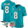 Dolphins 50th Perfect Season & Florida Patch Vapor Jersey – All Stitched – Aqua – Jevon Holland Jersey