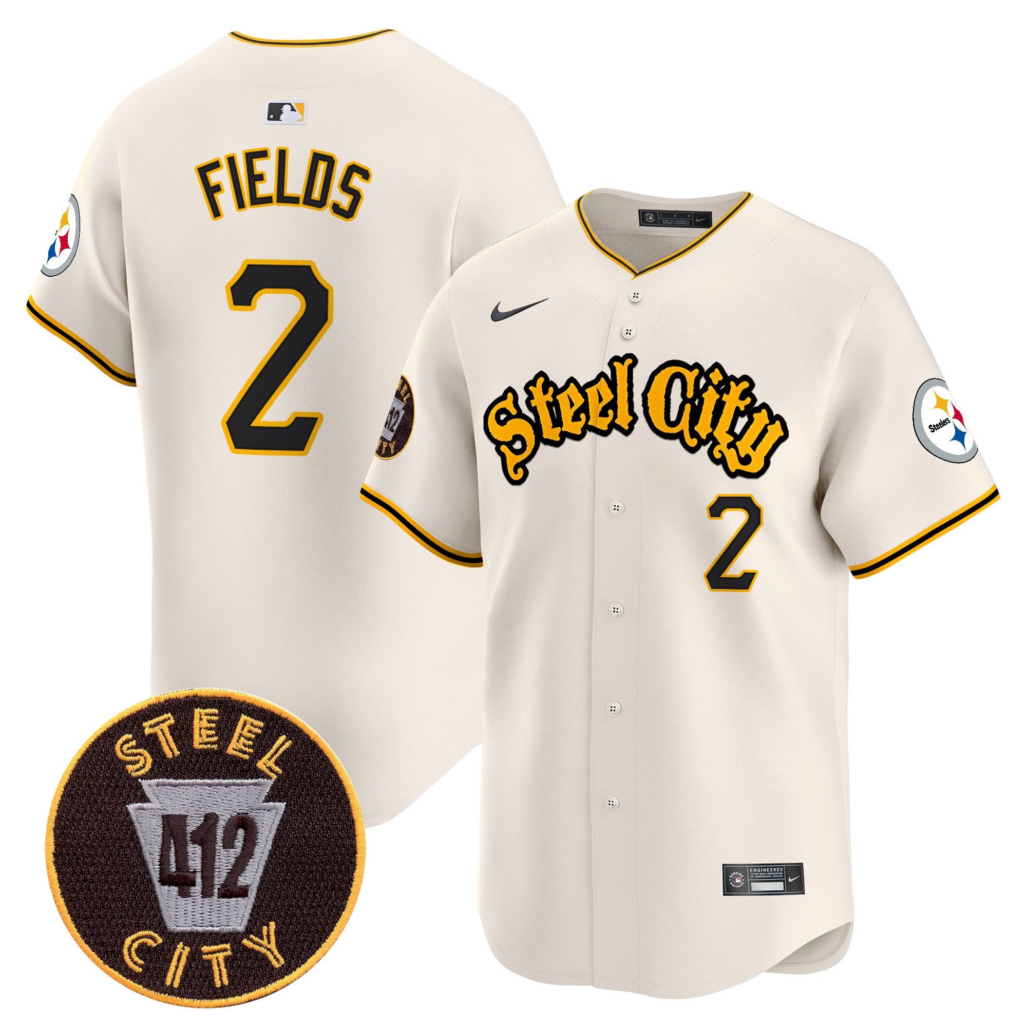 Steelers 412 Patch Vapor Premier Limited Jersey – All Stitched – Cream – Justin Fields Jersey