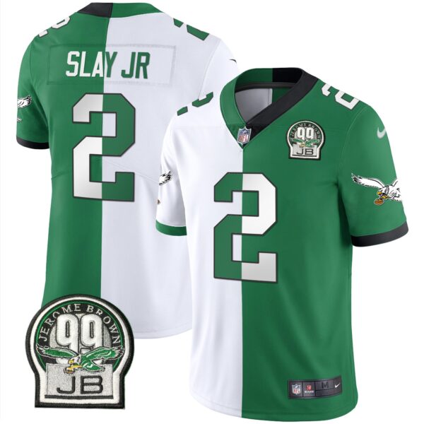 Eagles Jerome Brown Retired Patch Gold & Kelly Jersey – All Stitched – Split – Darius Slay Jr. Jersey