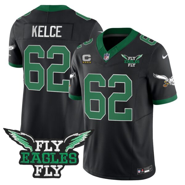 Fly Eagles Fly Patch Throwback Kelly Green Vapor Jersey – All Stitched – Black – Jason Kelce Jersey